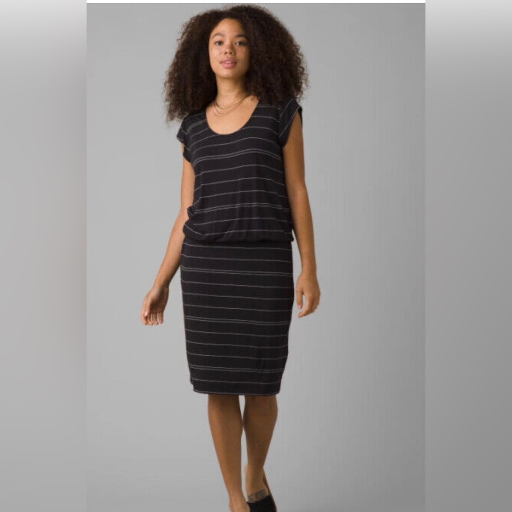 Prana Janey Foundation Dress Charcoal Stripe Women’s size Large Tencel